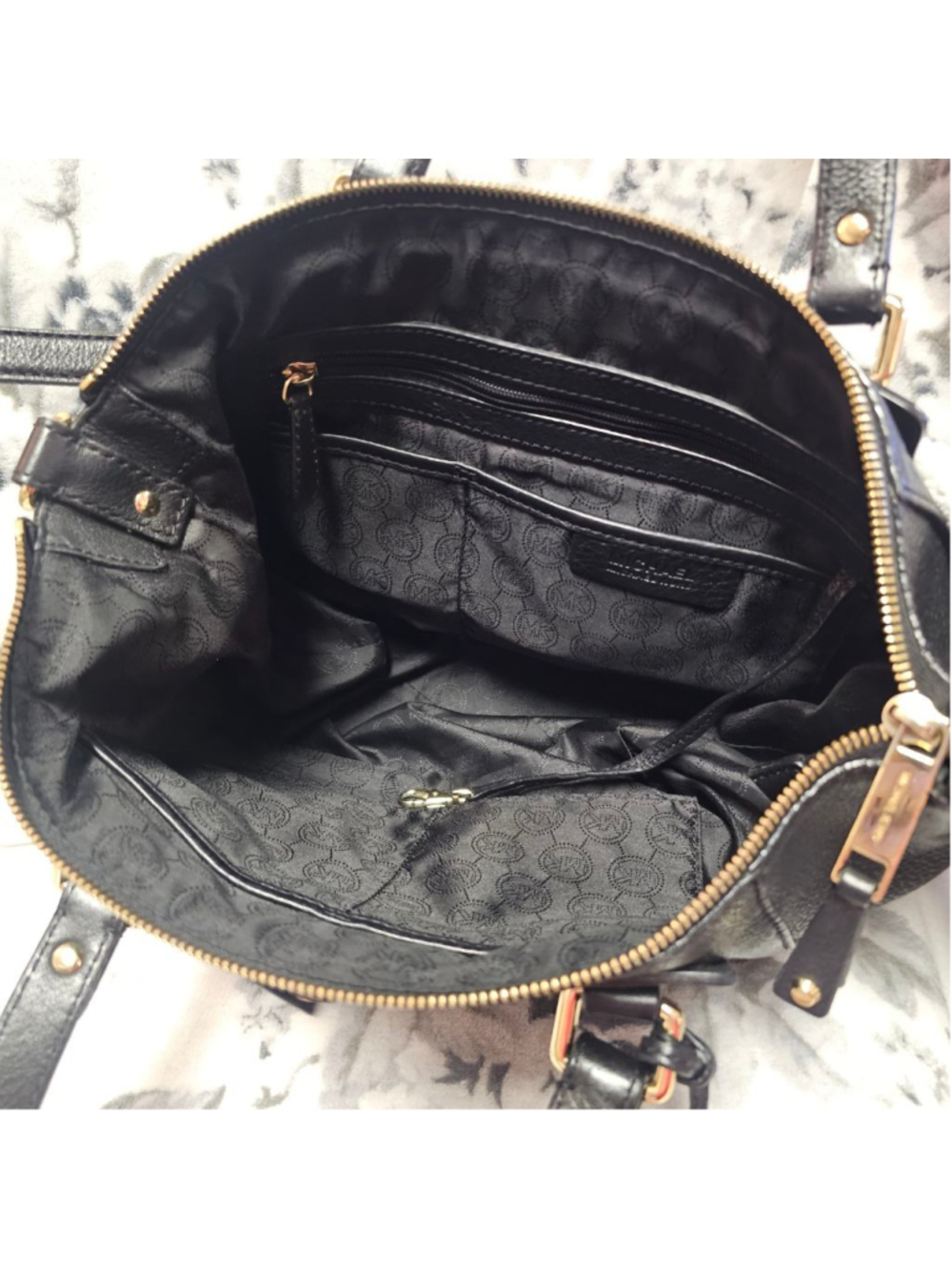 Michael Kors Black Pebbled Leather Satchel with Gold Hardware - Picture 4 of 9